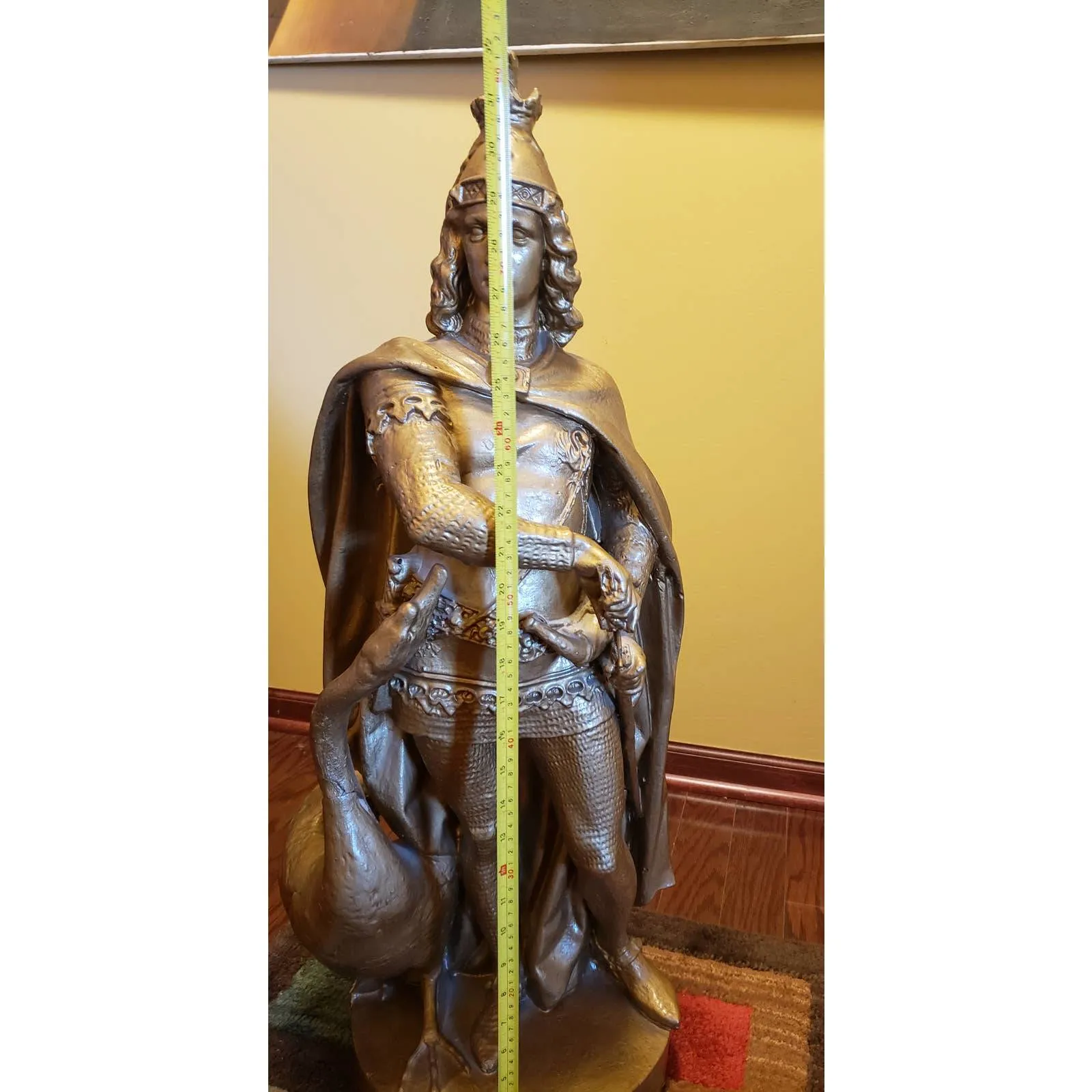 Antique 19th Century Lohengrin Swan Knight Sculpture 34" - European