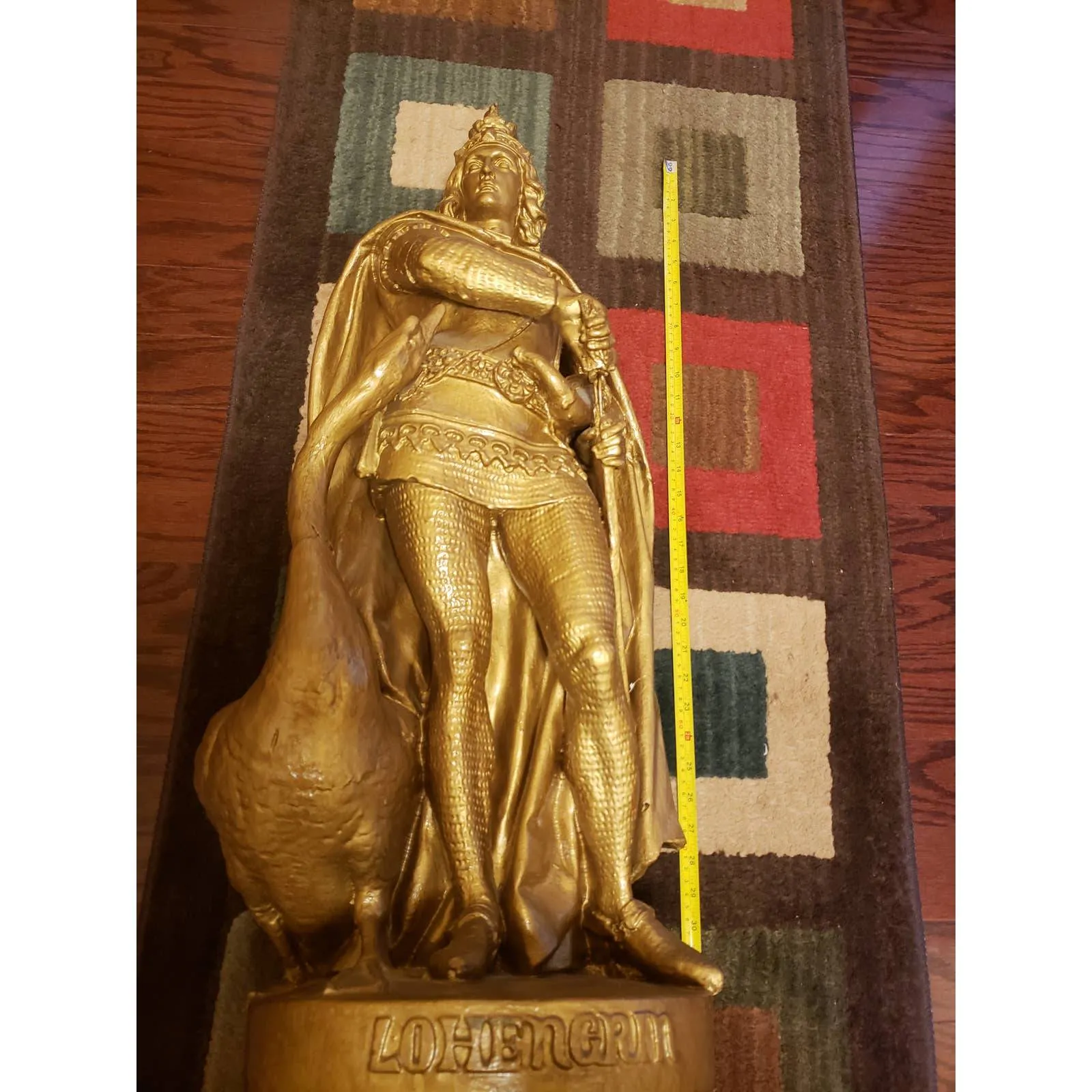 Antique 19th Century Lohengrin Swan Knight Sculpture 34" - European