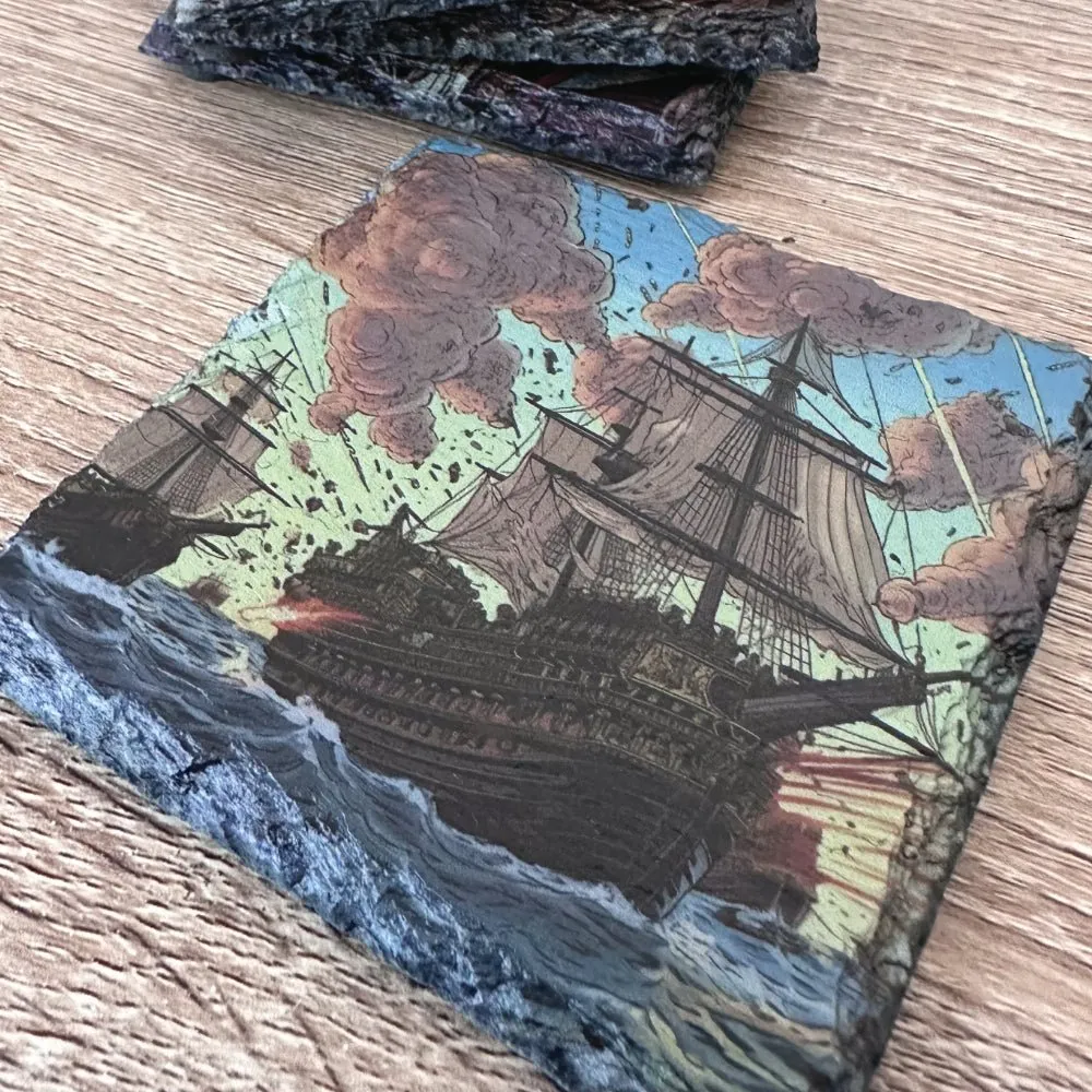 Pirate Slate Coasters - Pirate Ship Battle