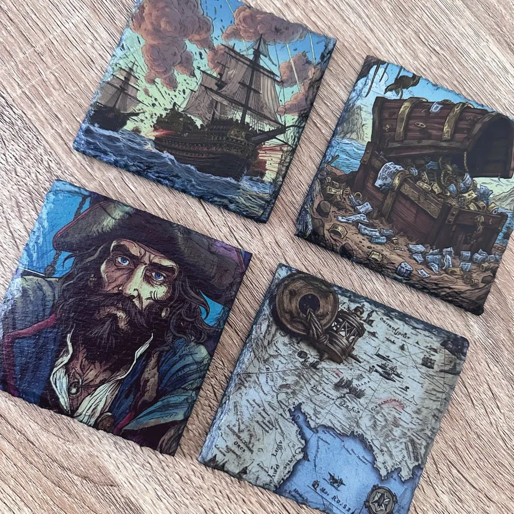 Pirate Slate Coasters - Pirate Ship Battle